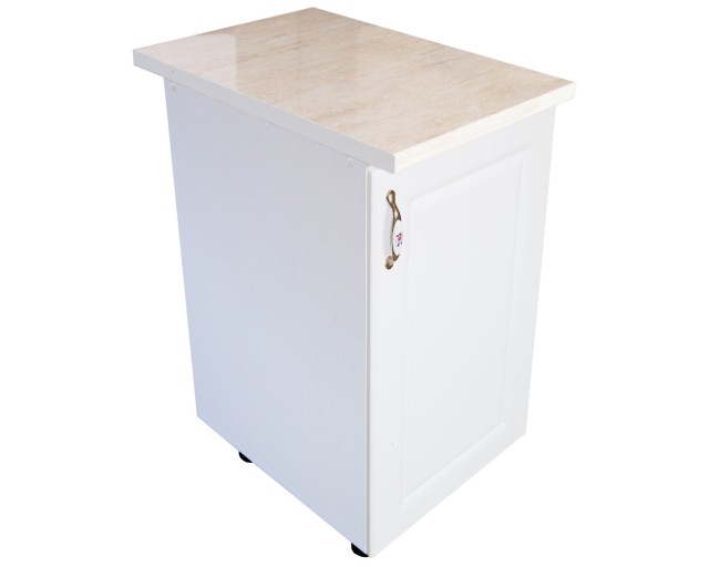 Corp inferior cu 1 usa Zebra, Alb/MDF Alb mat, cu blat Travertin, 40 x 85 x 60 cm